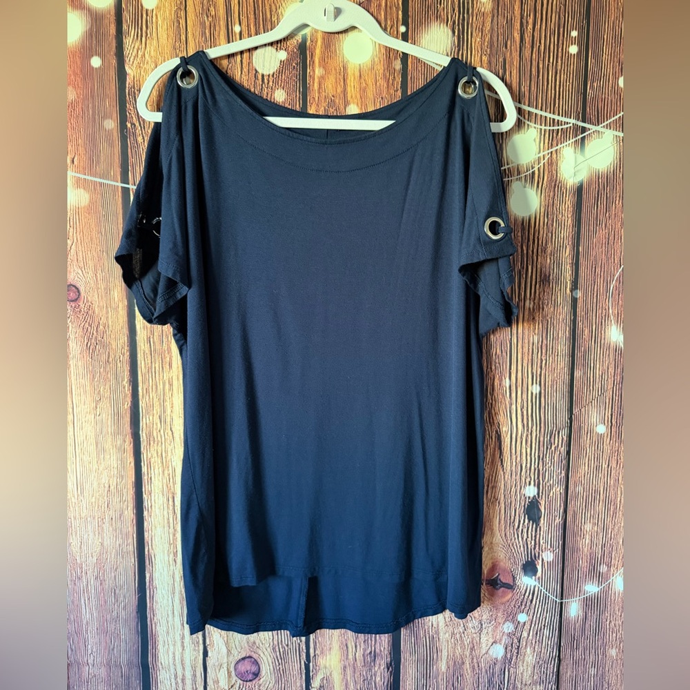 Cable & Gauge Navy Cold Shoulder Top With Eyelet Detail